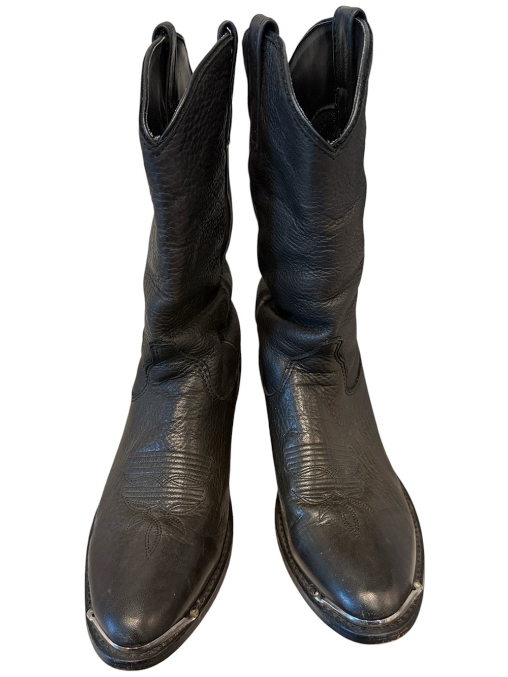 Dingo Woman’s Black Leather Slouch Cowboy Boots Silver Tips Size 7.5 Western
